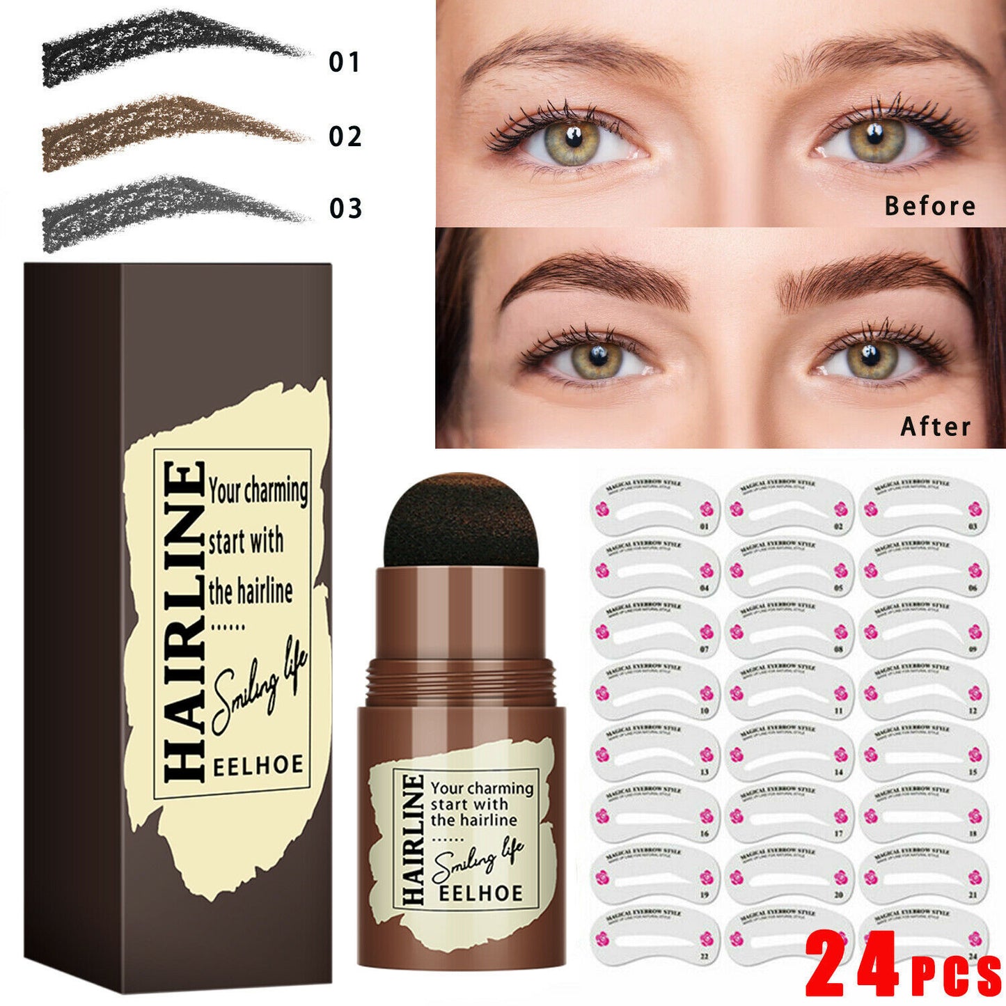 Kit formador de sellos de cejas perfecto, plantillas de cejas impermeables con forma de palo largo, sello de contorno Natural duradero para cejas, Kit de maquillaje