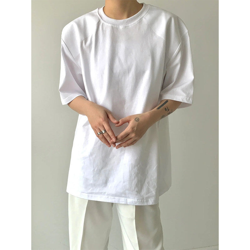 Men's Summer Cotton Short Sleeve Solid Color T-shirt
