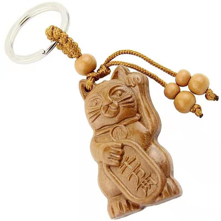 Peach Wood Cat Ornament Automobile Hanging Ornament Keychain