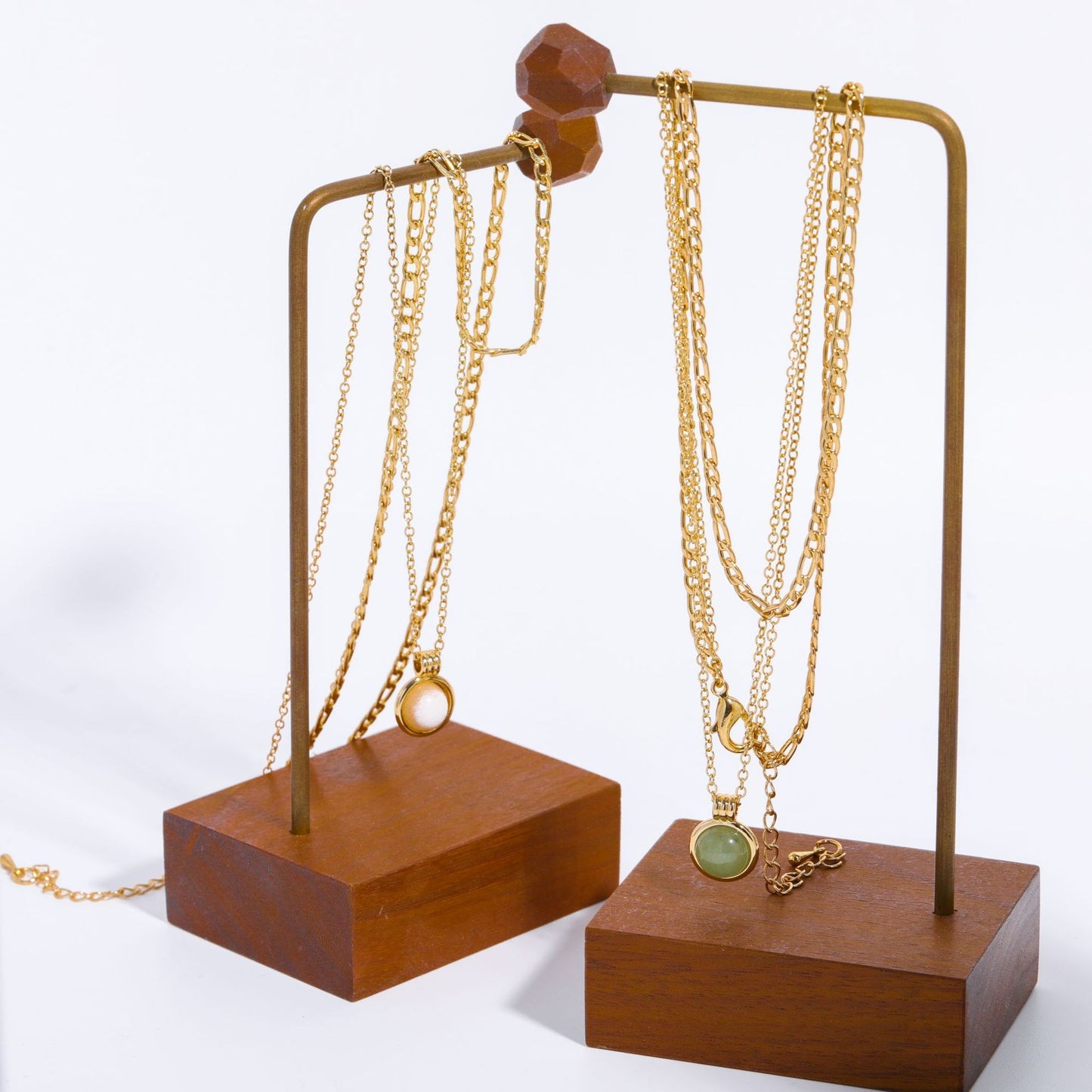 Simple Natural Stone Gem Semi-precious Stone Double Layer Necklace Green Aventurine Figaro Titanium Steel