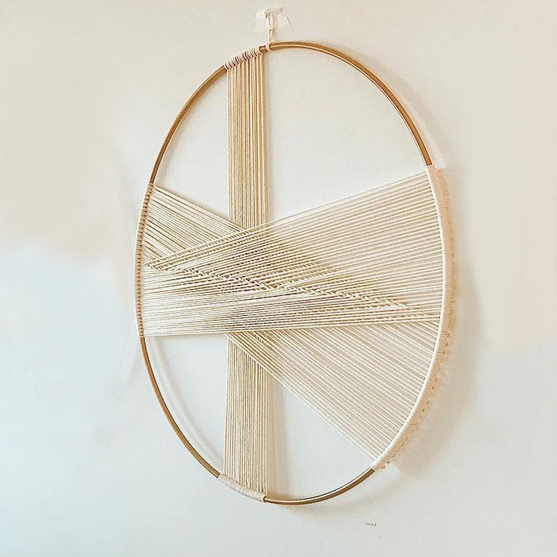 Nordic Style Simple Golden Hoop Cotton Woven Tapestry Pendant