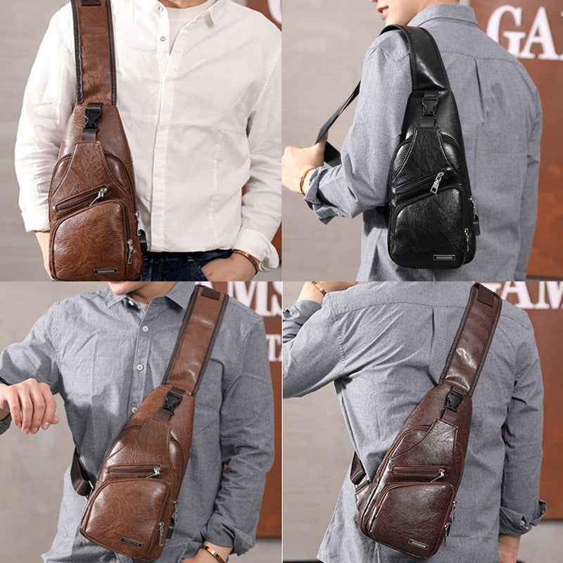 Bolsa de carga USB para hombre, bolsa de pecho para hombre, bolsa de hombro de PVC PU personalizada, bolsa de viaje de mensajero en Diagonal, bolsas de cuerpo cruzado