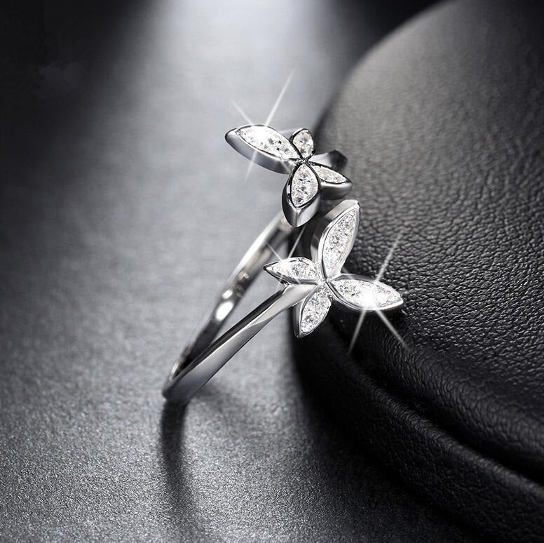 Moda 925 anillo ajustable de plata anillo de plata de ley con diseño de flor Zirconia cúbica mujeres austriacas