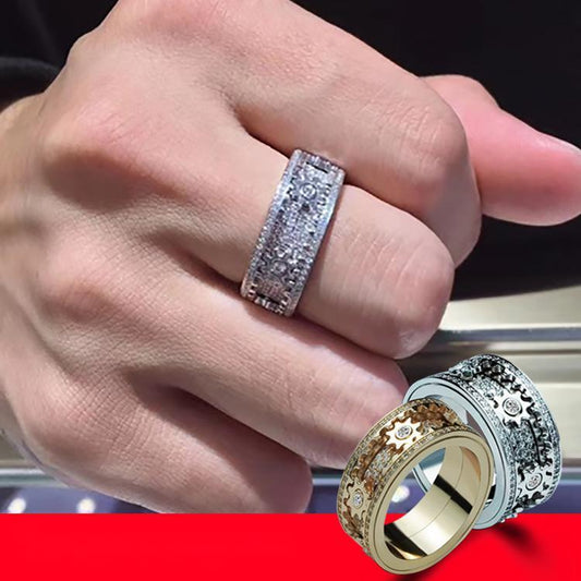 Con incrustaciones de piedra incrustada con engranaje de diamante de yeso vibrato giratorio para hombres y mujeres el mismo anillo