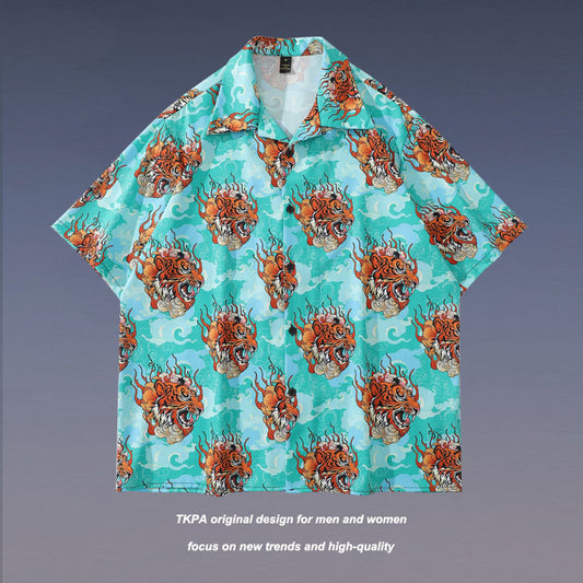 American Street Hip-hop Animal Full Print Short Sleeve Shirt Man