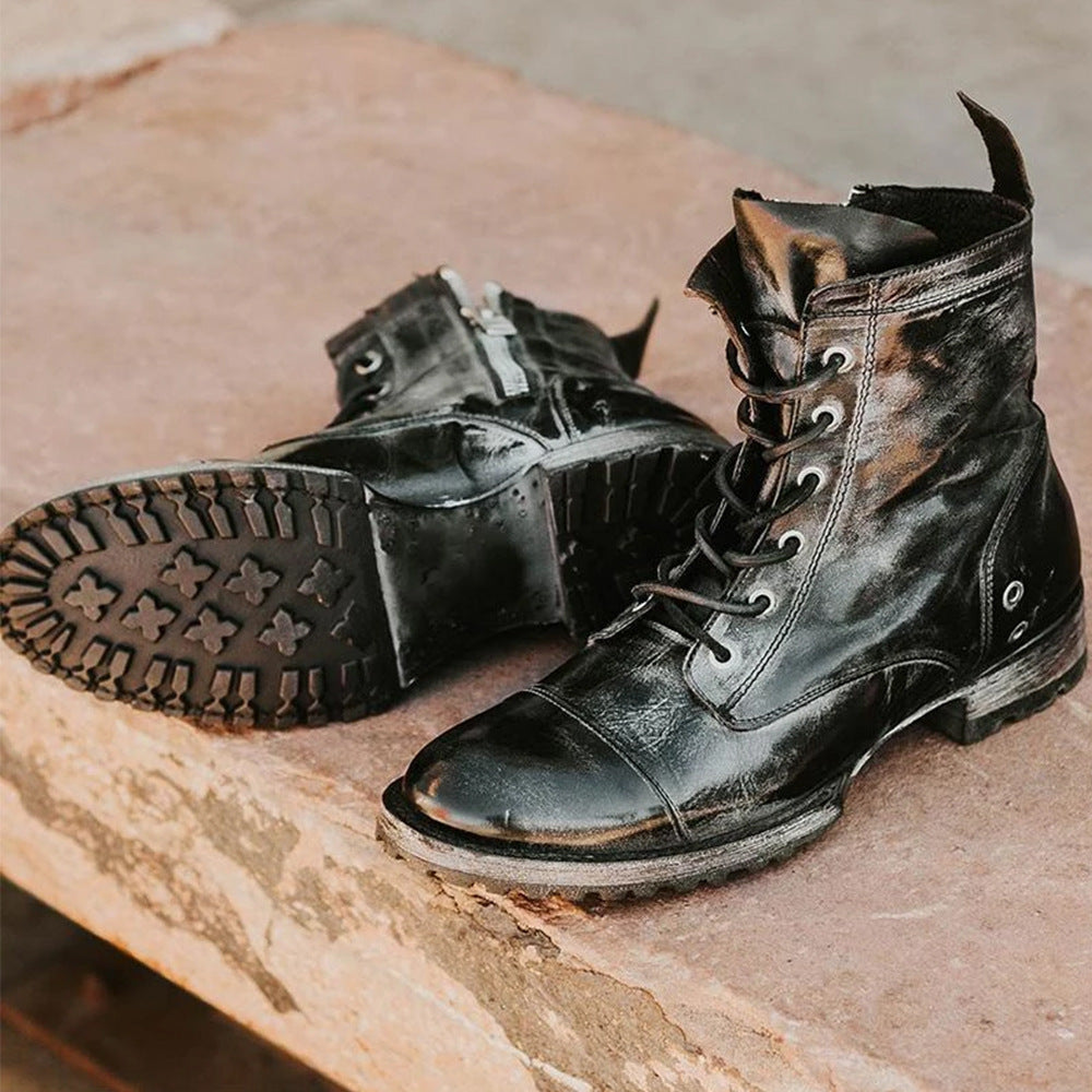 Round Head Retro Lace Up Casual Fashion Thick Heel Men's Boots