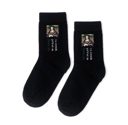 Autumn and winter retro socks personality English oil painting series in the tube socks literary abstract ladies cotton socks