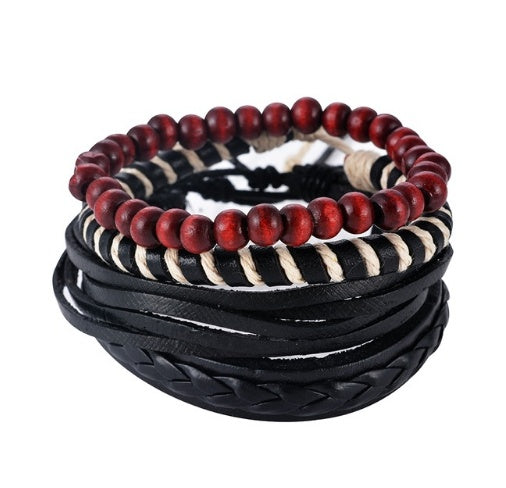 Pulsera de cuero para hombre pulsera de cuentas multicapa Punk Wrap pulseras para mujer Vintage punk hombres joyería