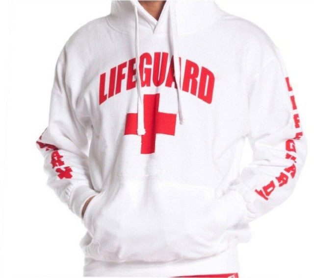 Side Print Lifeguard Man Hoodie Sweatshirt Red Life Guard