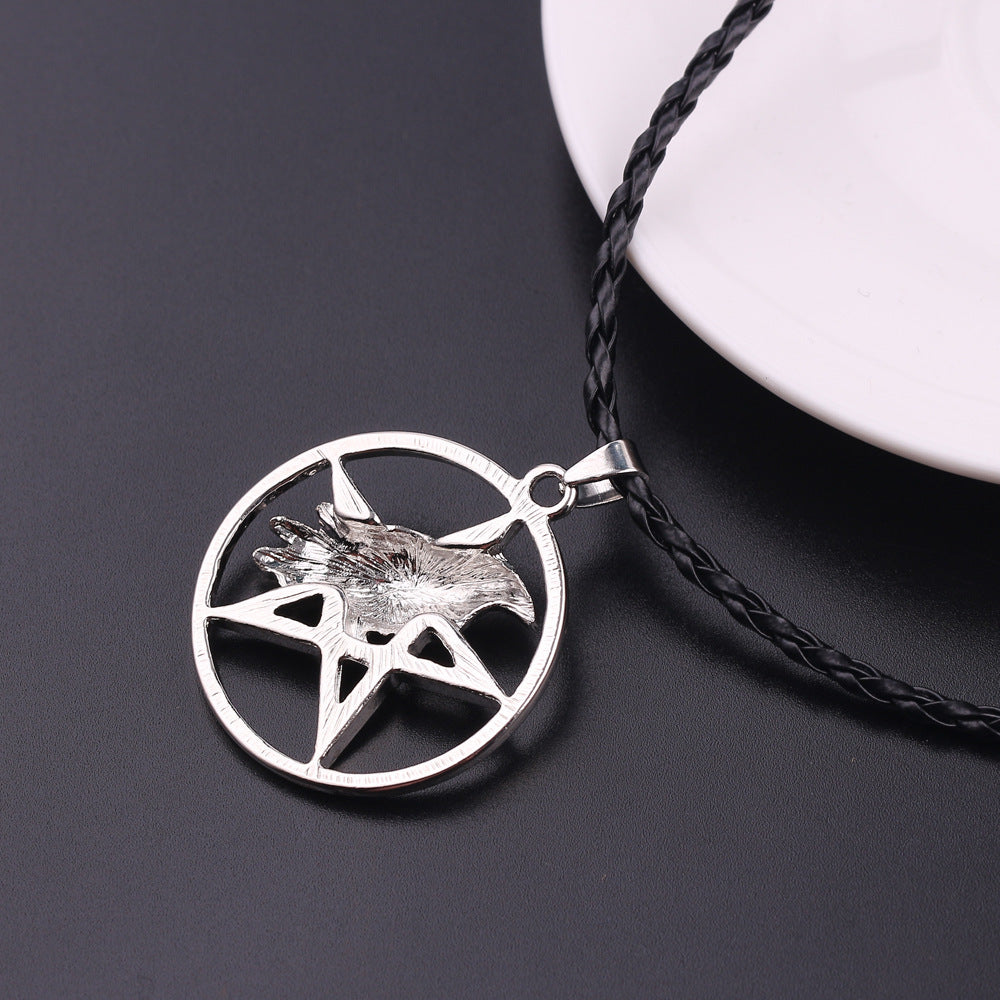 Popular Odin animal five-pointed star animal crow witchcraft necklace