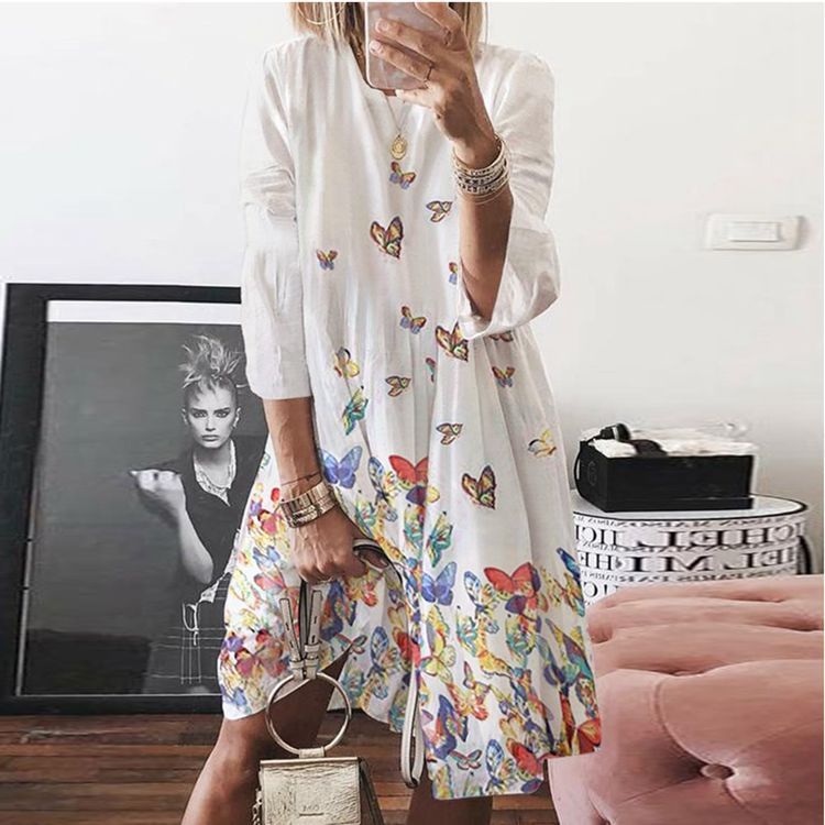 O-neck linen dress