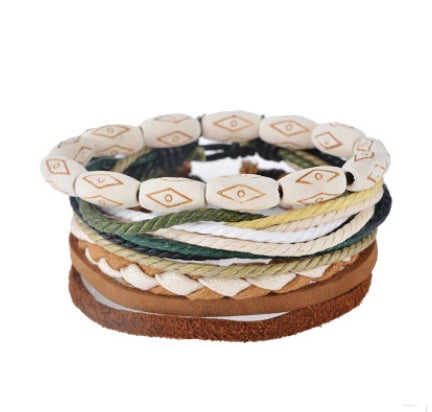 Pulsera de cuero para hombre pulsera de cuentas multicapa Punk Wrap pulseras para mujer Vintage punk hombres joyería