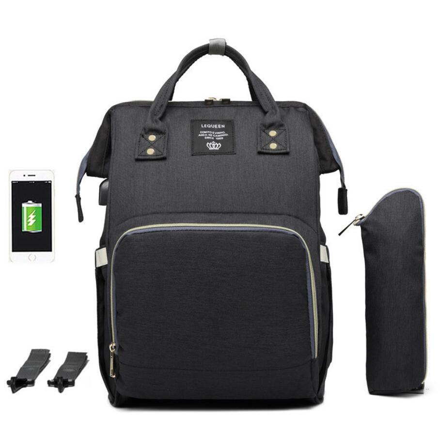 LEQUEEN bolsa de pañales de gran capacidad momia de lactancia mochilas de viaje cochecito de bebé cuidado del bebé maternidad bolso impermeable USB