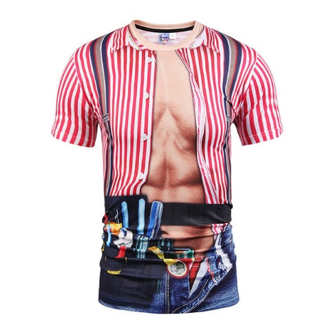 Fake Vest men short sleeve hip hop Fashion Man Slim Fit t-shirt Halloween cosplay