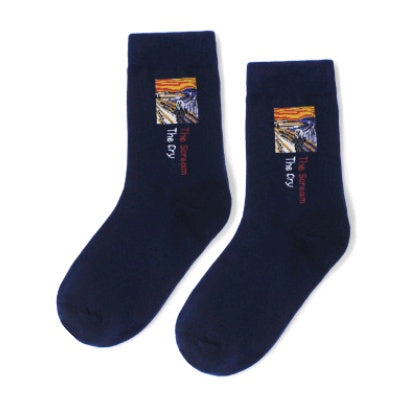 Autumn and winter retro socks personality English oil painting series in the tube socks literary abstract ladies cotton socks