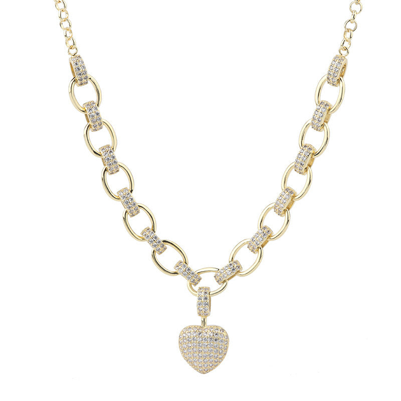 Conjunto de collar y pulsera con Micro incrustaciones en forma de corazón