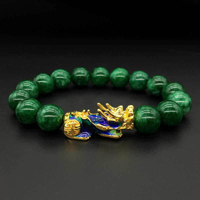 2021 temperatura sensible color que cambia la cadena de mano 12mm verde Calcedonia pulsera color cálido mascota mano ornamento