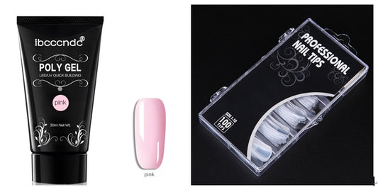 Extensión rápida e indolora del pegamento de cristal + caja de 100 piezas con cristal de uñas escalado