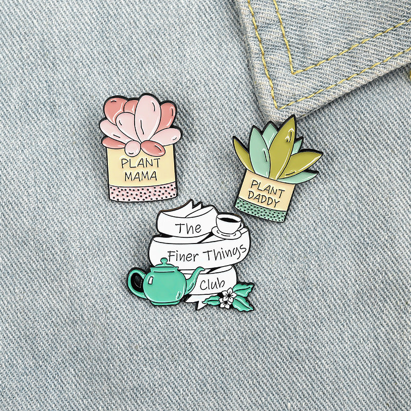 Personalized Flower Potted Teapot Letter Brooch Accessories Brooch Badge
