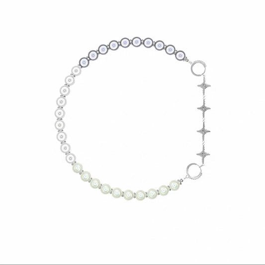 Nuevo diseño de nicho de moda sentido blanco azul luminoso perla costura collar femenino Cruz gargantilla clavícula collar de cadena