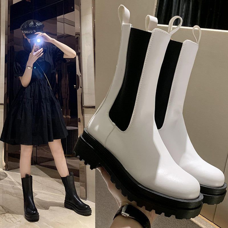 British Style Boots Thick-soled Elastic New