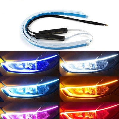 2 piezas Led DRL luces de circulación diurna para coche Flexible impermeable Auto señal de giro amarillo freno lateral faros luz coche accesorios