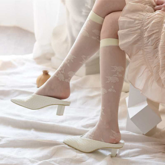 New Product Lace European And American Stockings Summer Thin Calf Socks Female Fairy Retro Rose Flower Tube Socks