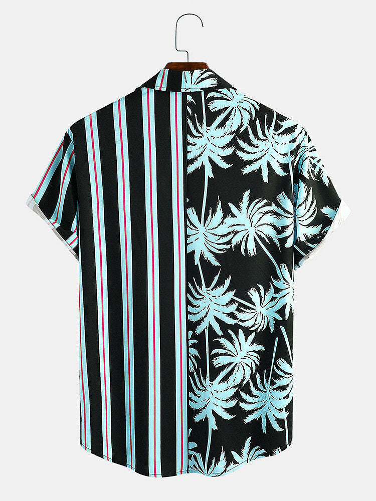Ropa de Hombre 2021 verano nuevos hombres de estampado de coco a rayas costura Casual vacaciones camisa de manga corta Para Hombre