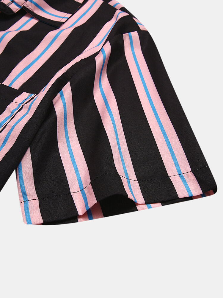 Ropa de Hombre 2021 verano nuevos hombres de estampado de coco a rayas costura Casual vacaciones camisa de manga corta Para Hombre