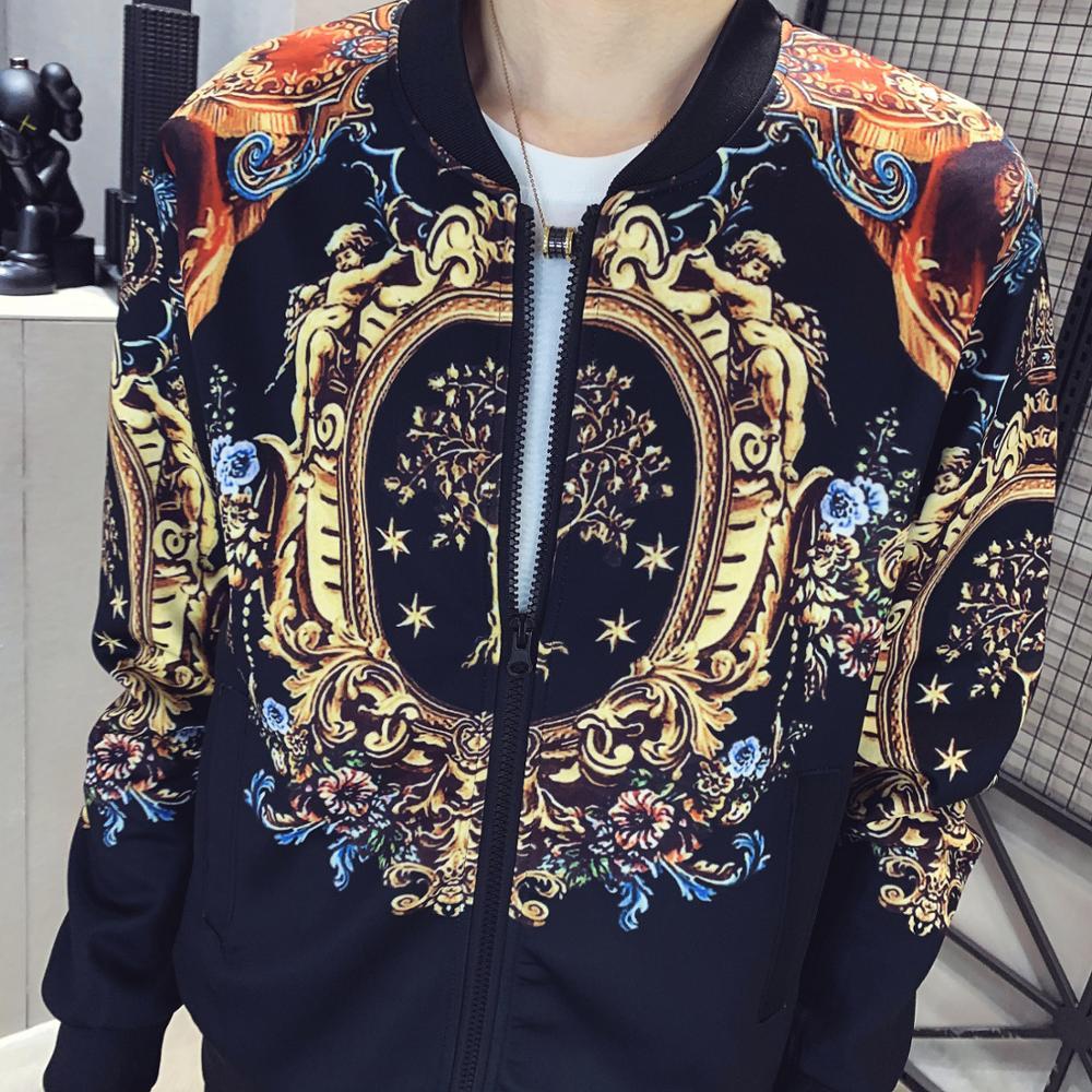 Chaqueta deportiva de 2 piezas de otoño para Hombre traje de chándal de pantalón con estampado de oro 2020 ropa deportiva para Hombre