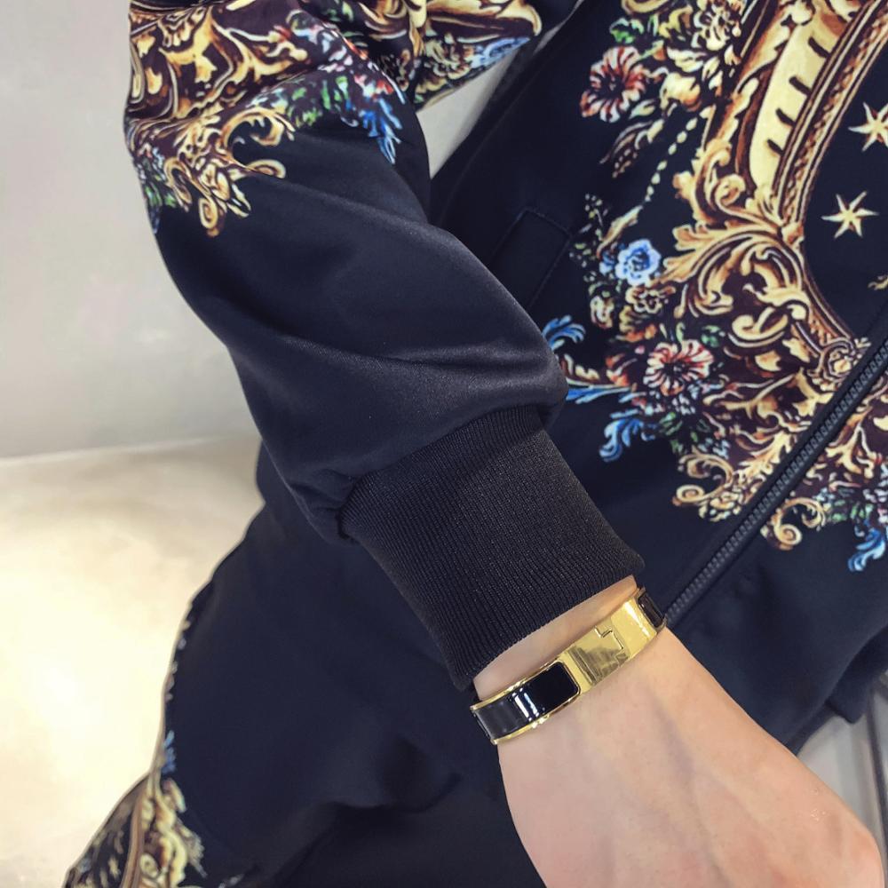 Chaqueta deportiva de 2 piezas de otoño para Hombre traje de chándal de pantalón con estampado de oro 2020 ropa deportiva para Hombre