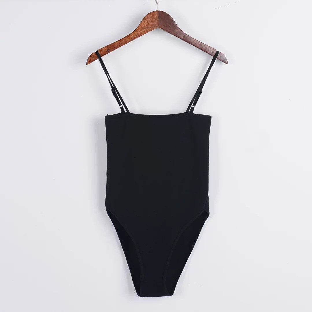 Ropa interior Sexy de mujer de Color sólido ajustado de boca plana Sling de una pieza de fondo chaleco y pecho
