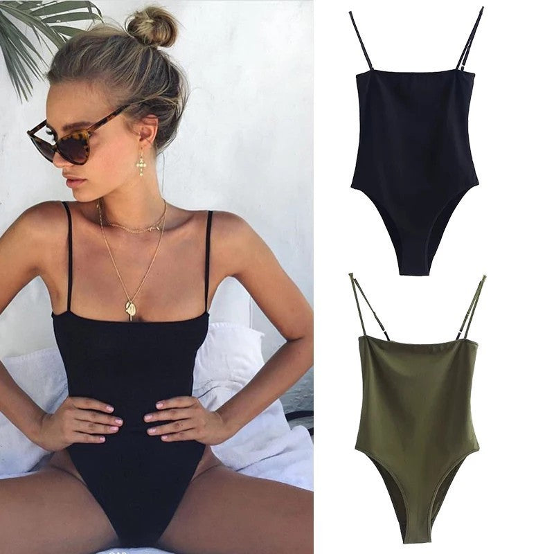 Ropa interior Sexy de mujer de Color sólido ajustado de boca plana Sling de una pieza de fondo chaleco y pecho