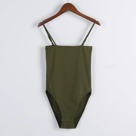 Ropa interior Sexy de mujer de Color sólido ajustado de boca plana Sling de una pieza de fondo chaleco y pecho