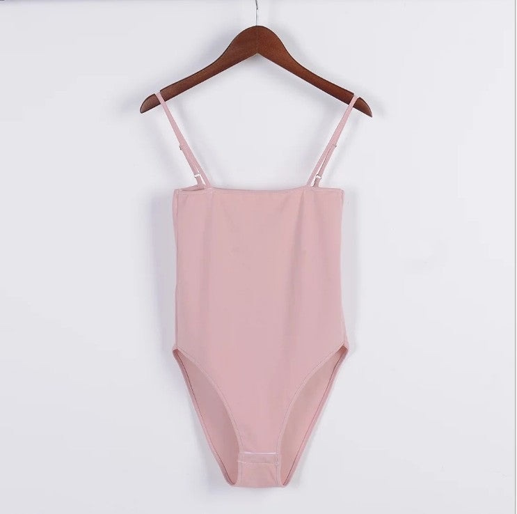 Ropa interior Sexy de mujer de Color sólido ajustado de boca plana Sling de una pieza de fondo chaleco y pecho