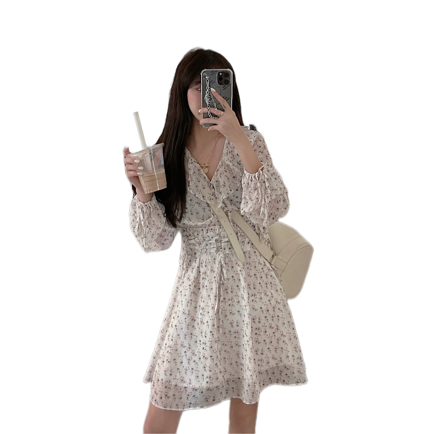 Floral Plus Size Women's Slim Waist Long Sleeved V Neck Skirt