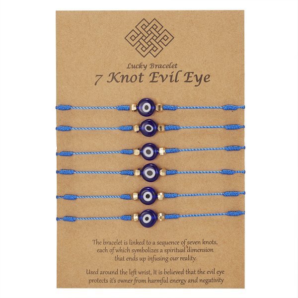 Nueva pulsera de ojo malvado de 7 nudos 6 paquetes de pulsera de papel de Ojo Azul pulsera ajustable trenzada