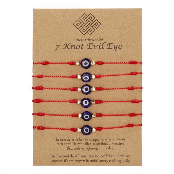 Nueva pulsera de ojo malvado de 7 nudos 6 paquetes de pulsera de papel de Ojo Azul pulsera ajustable trenzada