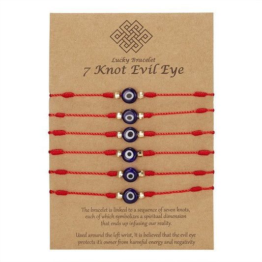 Nueva pulsera de ojo malvado de 7 nudos 6 paquetes de pulsera de papel de Ojo Azul pulsera ajustable trenzada