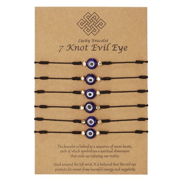Nueva pulsera de ojo malvado de 7 nudos 6 paquetes de pulsera de papel de Ojo Azul pulsera ajustable trenzada