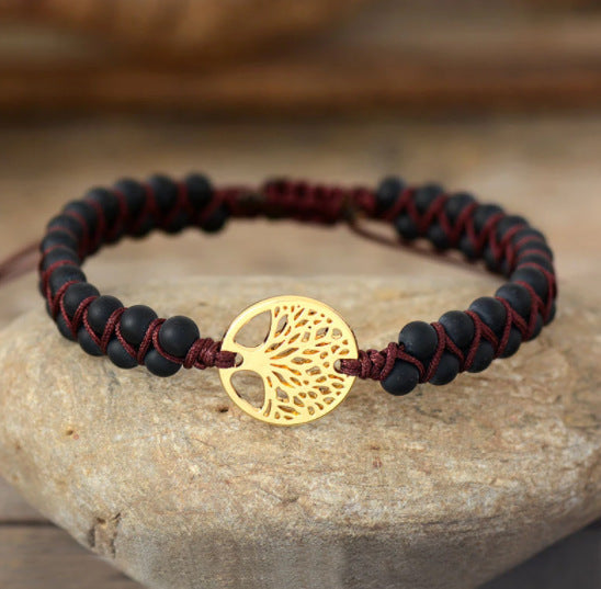 Pulsera para amantes de la amistad de Yoga tejida a mano con cuentas de ágata Natural de pino africano Árbol de la vida