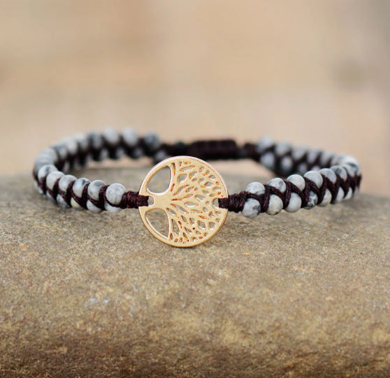 Pulsera para amantes de la amistad de Yoga tejida a mano con cuentas de ágata Natural de pino africano Árbol de la vida
