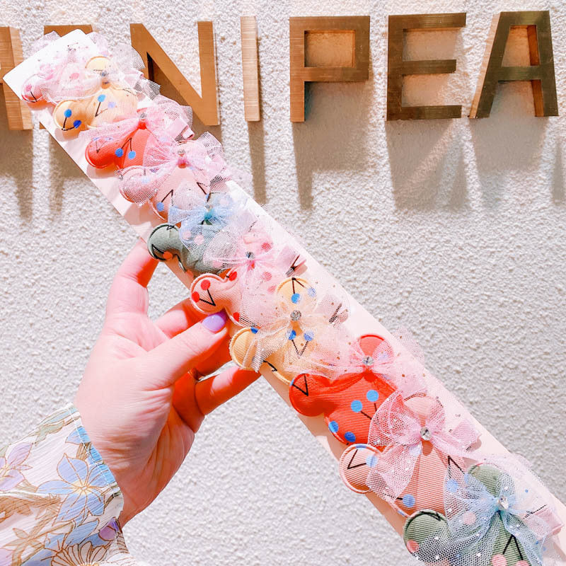 3217 New Korean Spring Bow Mq Crown Fabric Lace Children''S Duckbill Clip Banger Clip