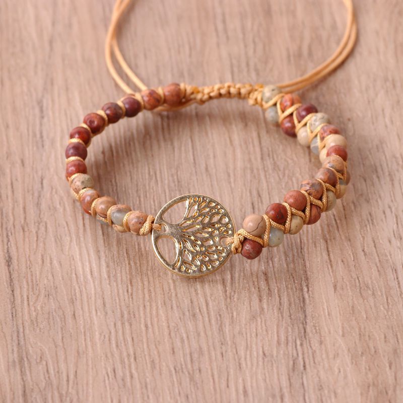 Pulsera para amantes de la amistad de Yoga tejida a mano con cuentas de ágata Natural de pino africano Árbol de la vida