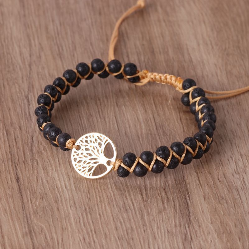 Pulsera para amantes de la amistad de Yoga tejida a mano con cuentas de ágata Natural de pino africano Árbol de la vida