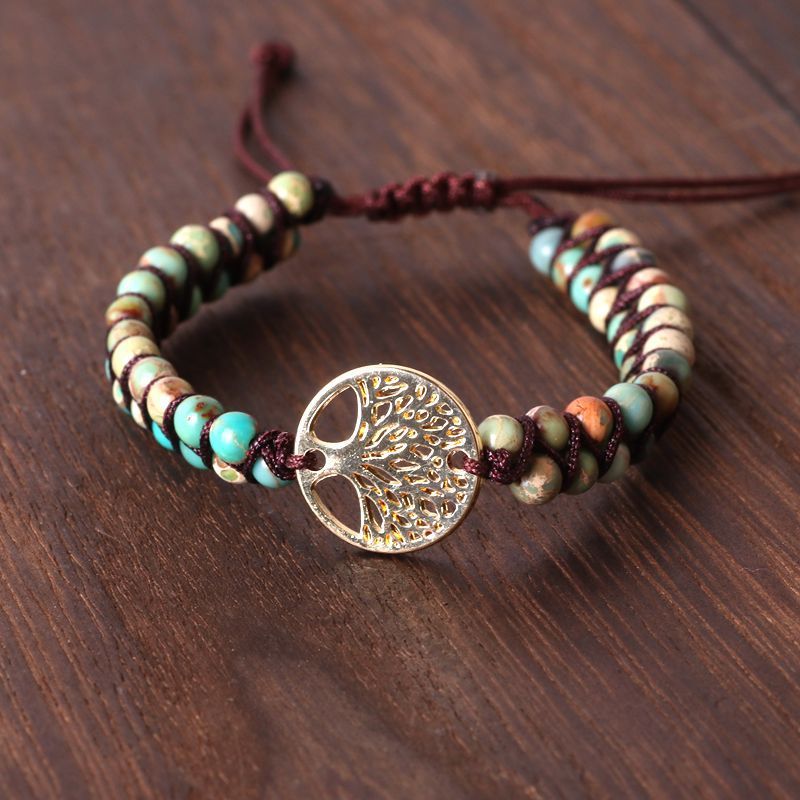 Pulsera para amantes de la amistad de Yoga tejida a mano con cuentas de ágata Natural de pino africano Árbol de la vida
