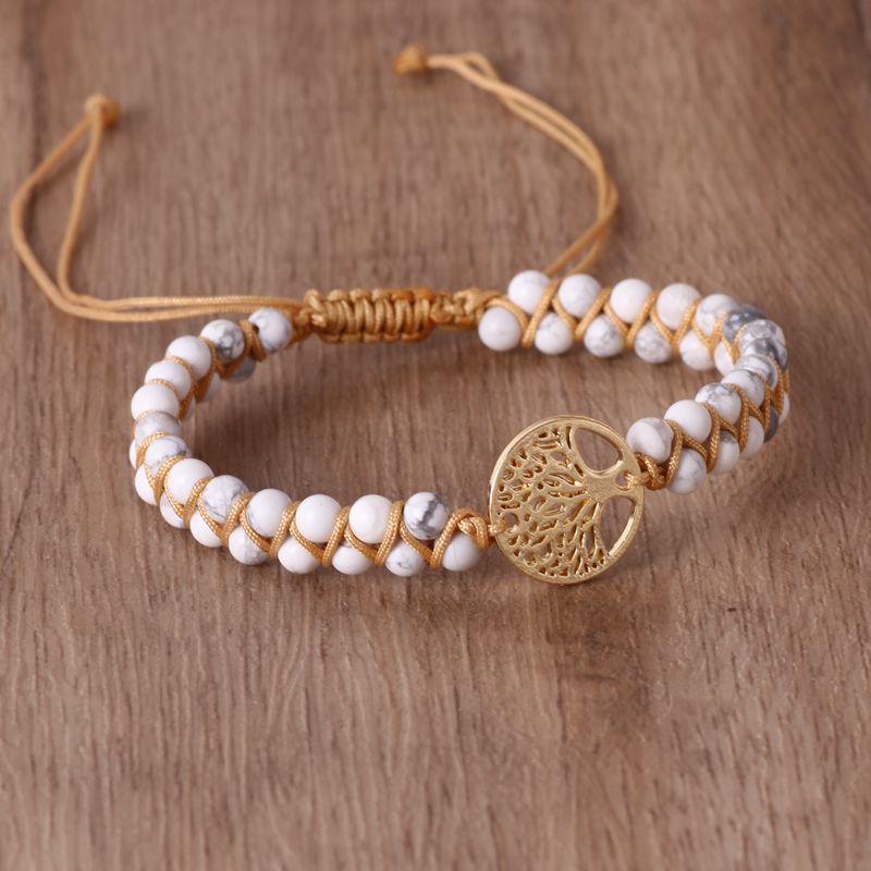 Pulsera para amantes de la amistad de Yoga tejida a mano con cuentas de ágata Natural de pino africano Árbol de la vida