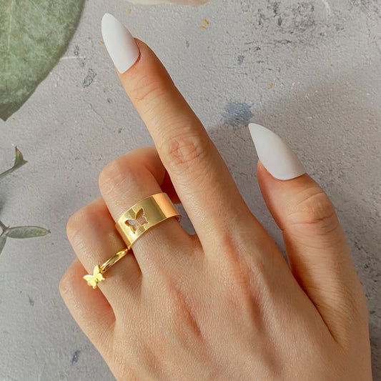 Gran venta de personalidad creativa mariposa conjunto de 2 piezas Ins mismo estilo Punk anillo de pareja