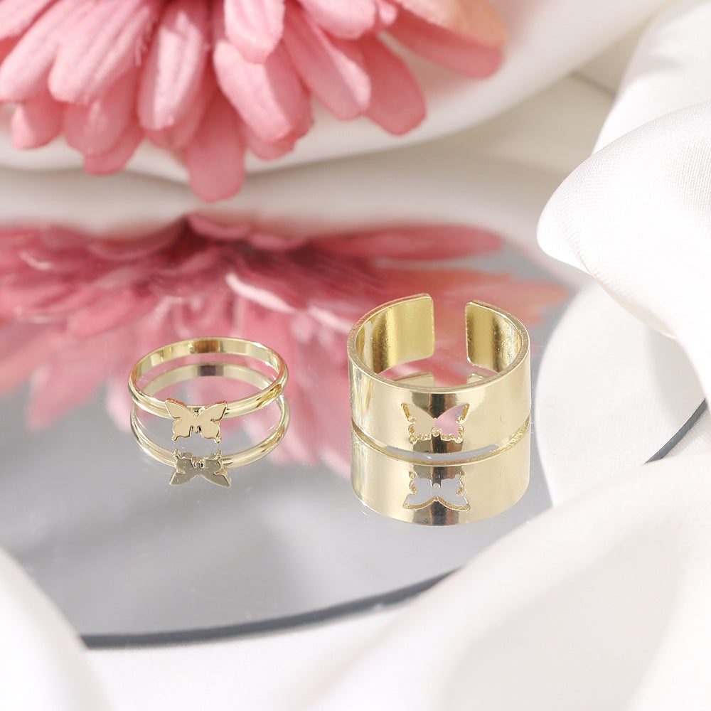 Gran venta de personalidad creativa mariposa conjunto de 2 piezas Ins mismo estilo Punk anillo de pareja