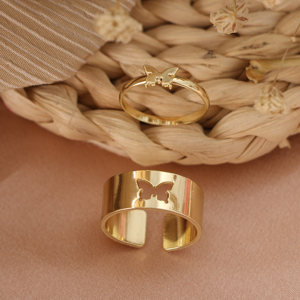 Gran venta de personalidad creativa mariposa conjunto de 2 piezas Ins mismo estilo Punk anillo de pareja